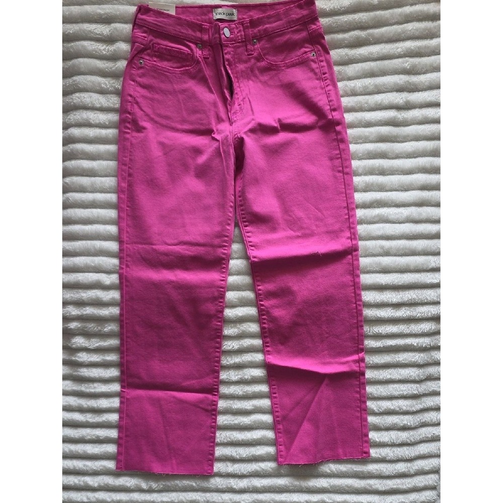 Sneak Peek Womens Classic Straight Leg Jeans Pink High Rise Raw Hem Size 28 NWT
